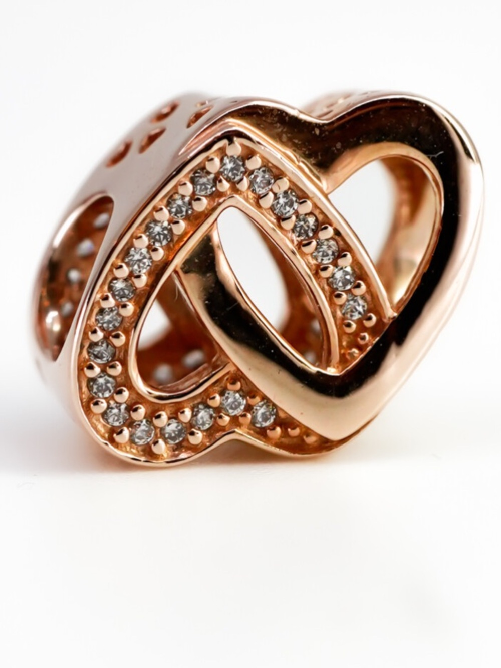 Pandora Rose Gold Heart Charm Pendant in Gold Tone with Crystal CZ Accents